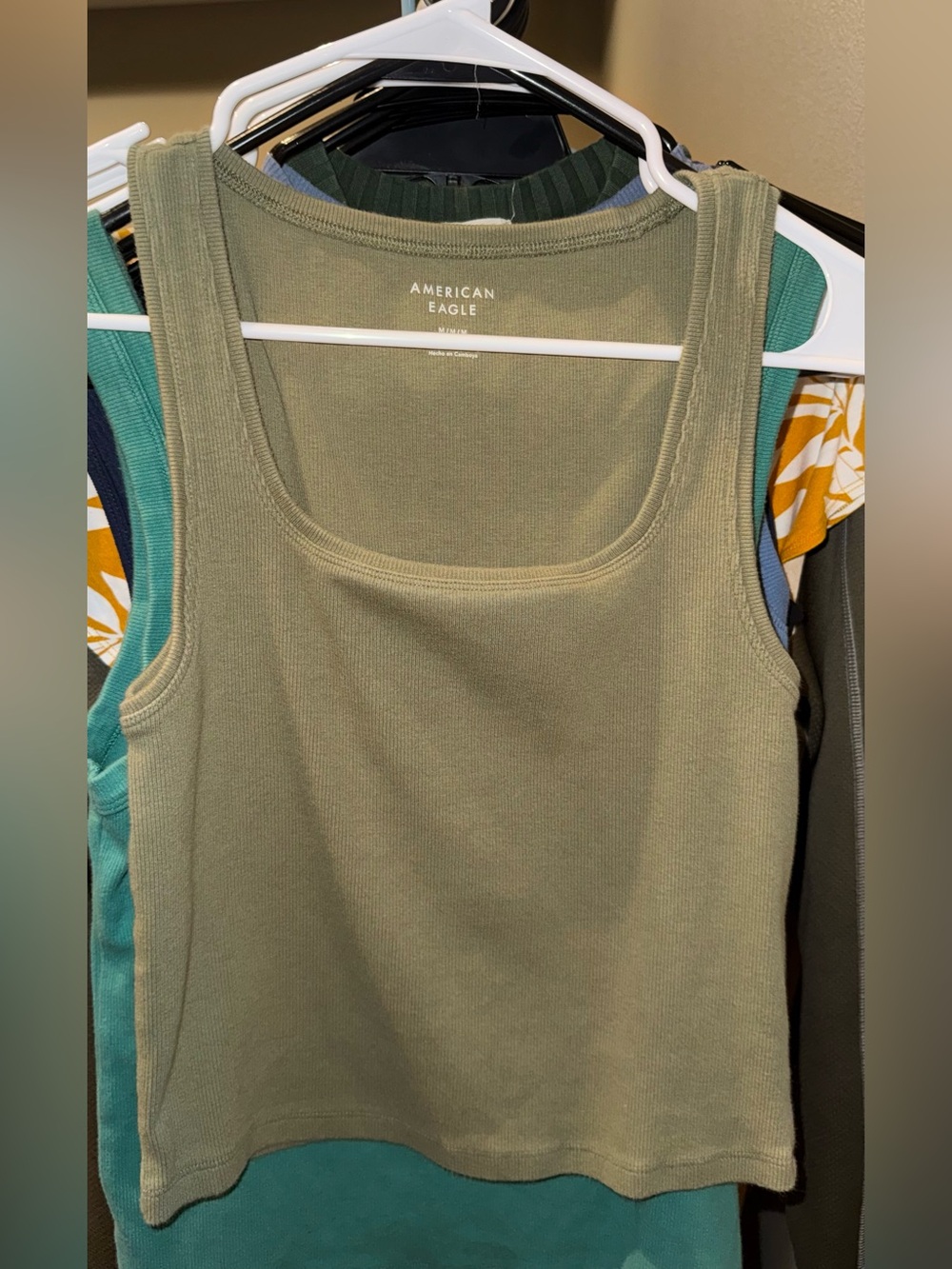 American Eagle Outfitters Olive Ribbed Square-Neck Tank